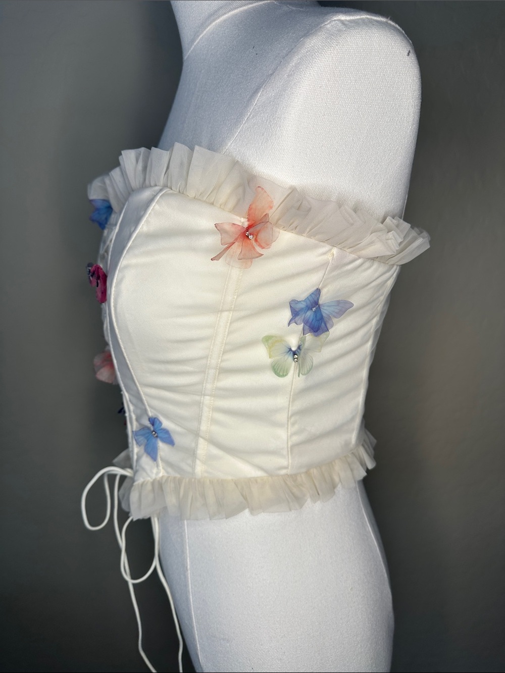 Fashion Nova Ivory Butterfly Lace-Up Corset Top - Picture 4 of 7